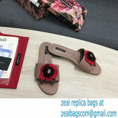 Dolce  &  Gabbana Black Red Roses Slides Nude 2022